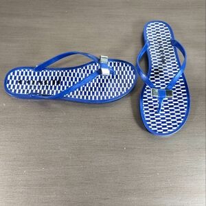 Coach New York Landon Logo  Blue Silver Bow Jelly Flipflops Flats Sandals S 6/7M